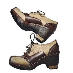 Jambu Dutch Design Lace-Up Leather Heeled Oxford Shoes Womens 8 Brown Platform
